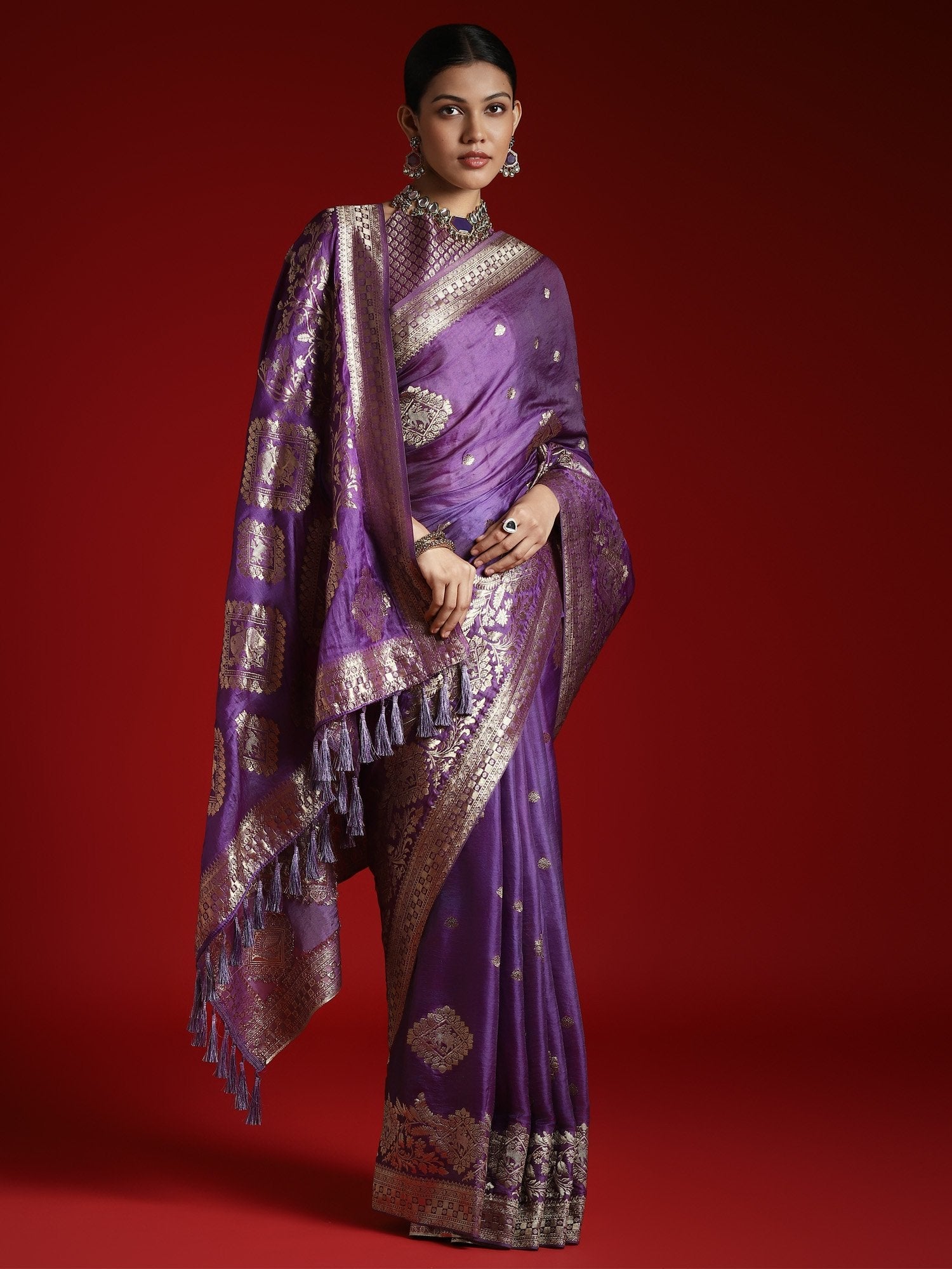 Purple pure banarasi saree