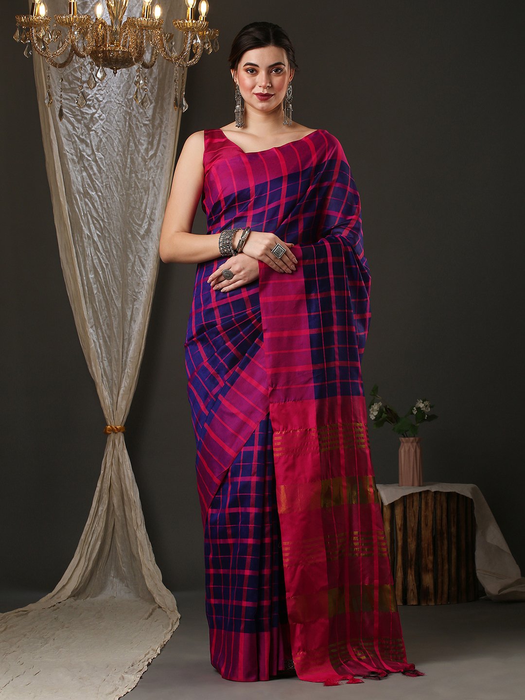 NavyBlue Taant Aura Silk Woven Saree