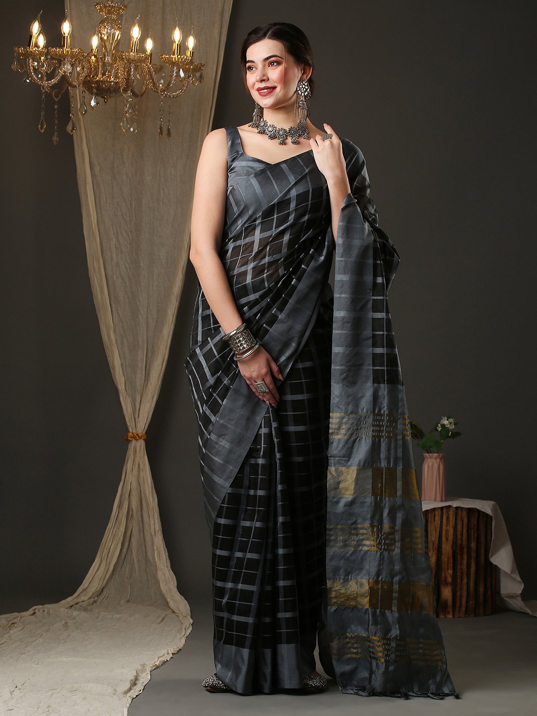 Black Taant Aura Silk Woven Saree