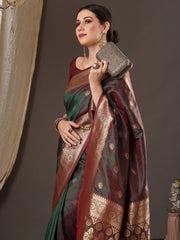 Brownish Green Kanjeevaram Silk Saree - The Dori Store