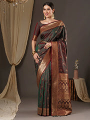 Brownish Green Kanjeevaram Silk Saree - The Dori Store