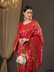 Opulent Pink Banarasi Silk Saree - The Dori Store