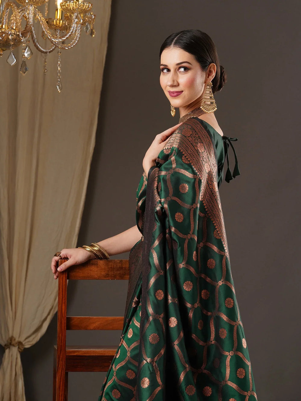 Hunter Green Kanjeevaram Silk Saree - The Dori Store