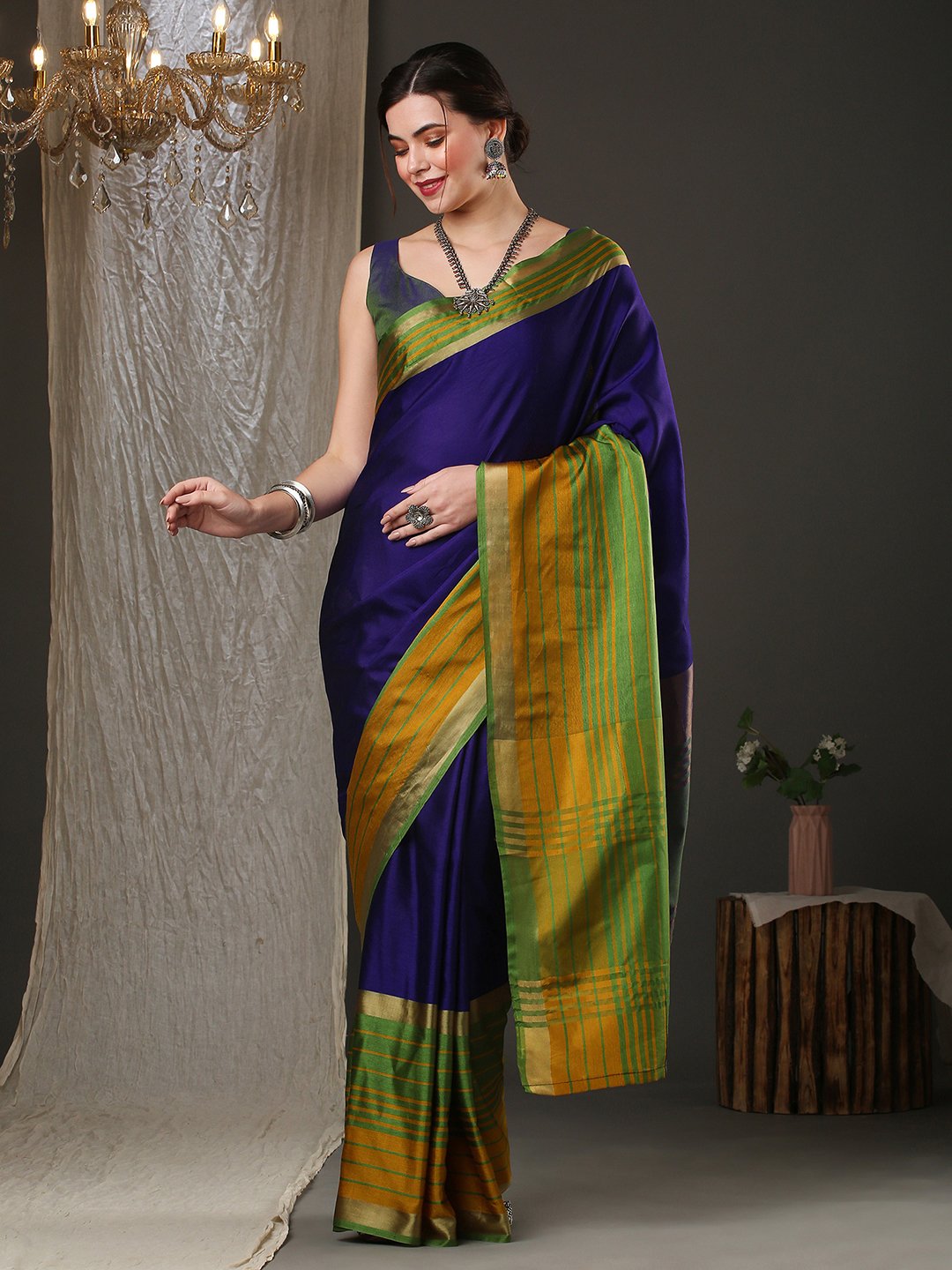 NavyBlue Taant Aura Silk Woven Saree