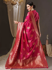 Pink Banarasi Silk Blend Woven Saree - The Dori Store