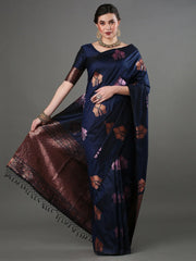 Navy Blue Partywear Silk Saree - The Dori Store