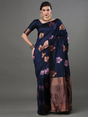 Navy Blue Partywear Silk Saree - The Dori Store