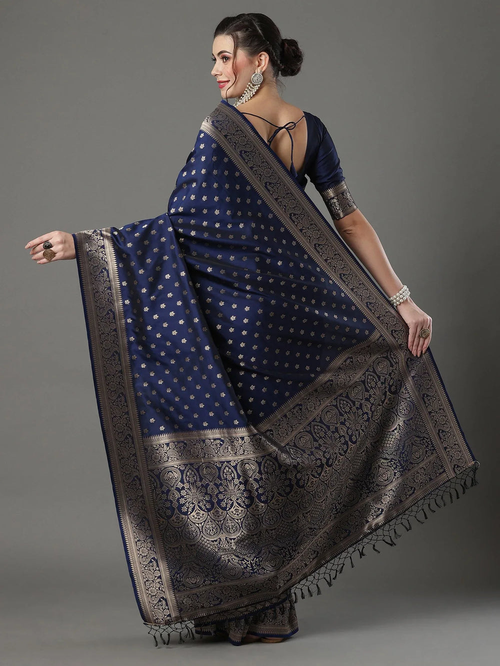 Ethnic Navy Blue Festive Silk Saree - The Dori Store