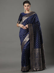 Ethnic Navy Blue Festive Silk Saree - The Dori Store