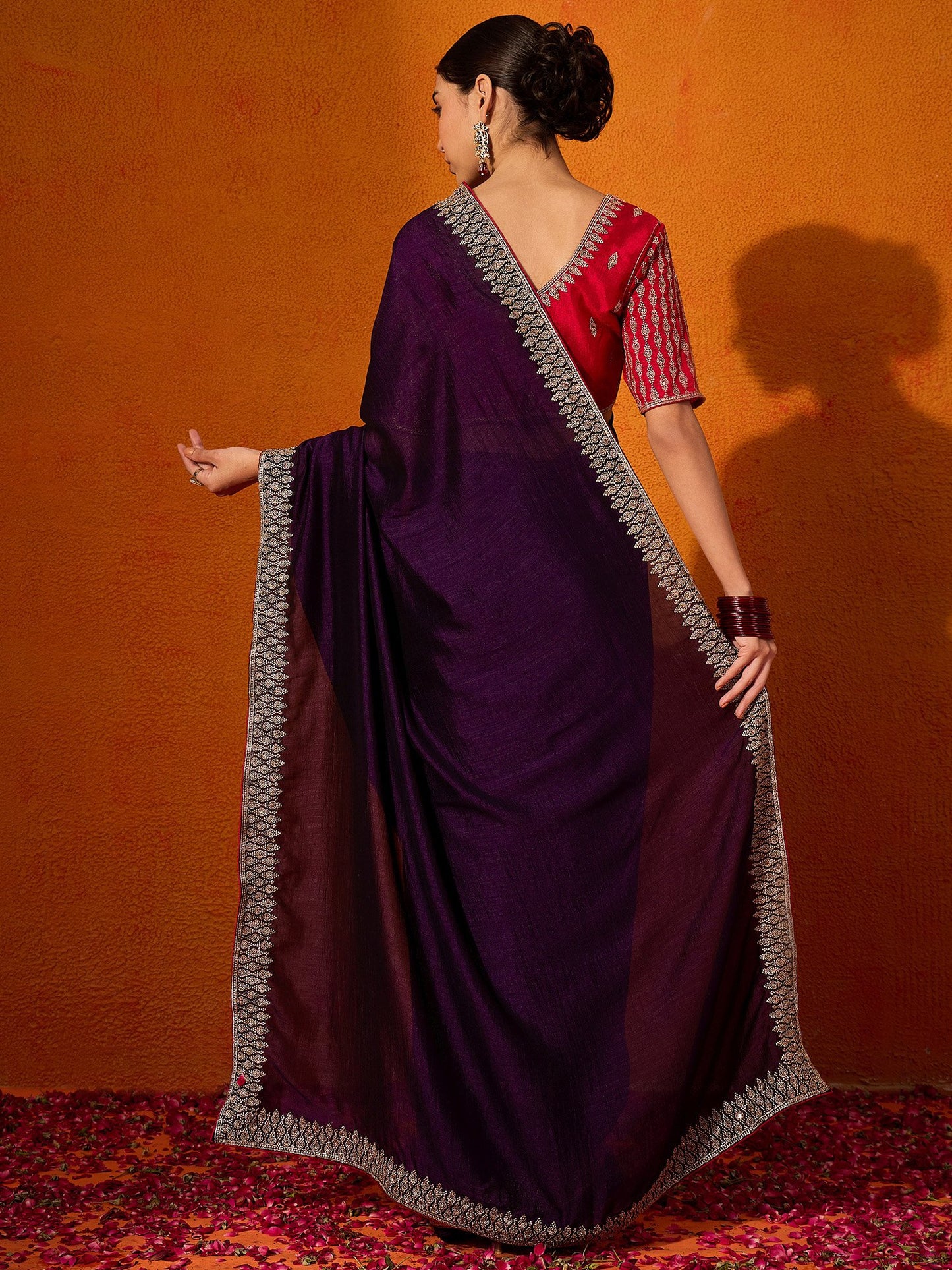 Purple Party Wear Vichitra Silk Embroidered Saree
