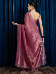 Pink Party Wear Paper Silk Embellished Saree - The Dori Store