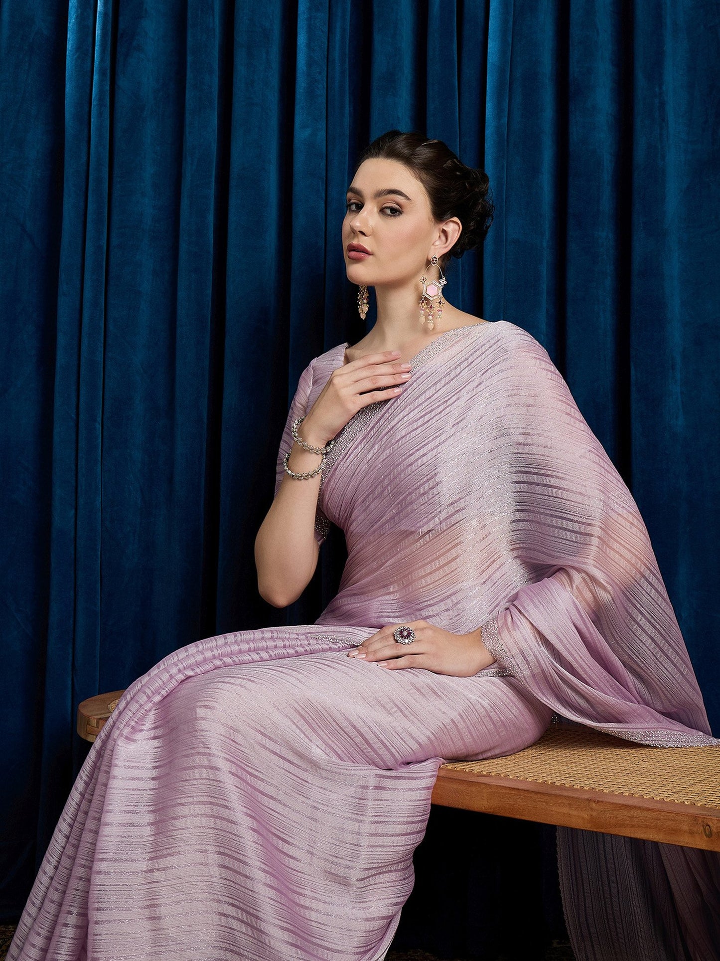 Lavendar Party Wear Georgette Embellished Saree