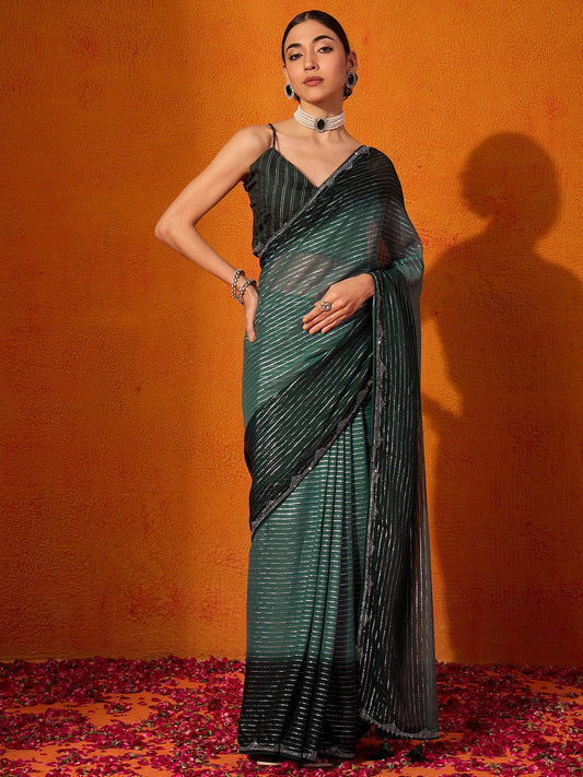 Green Green Party Wear Chiffon Embellished Saree