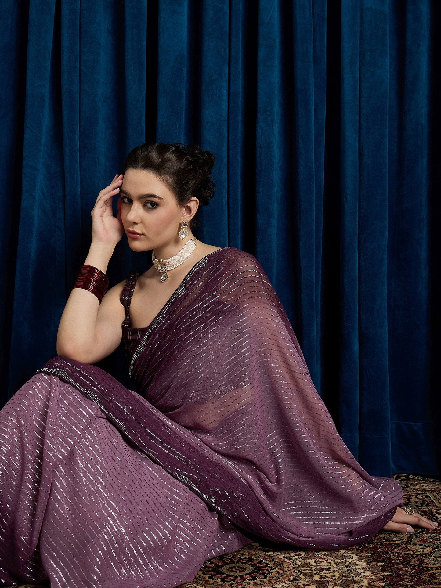 Mauve Party Wear Chiffon Embellished Saree