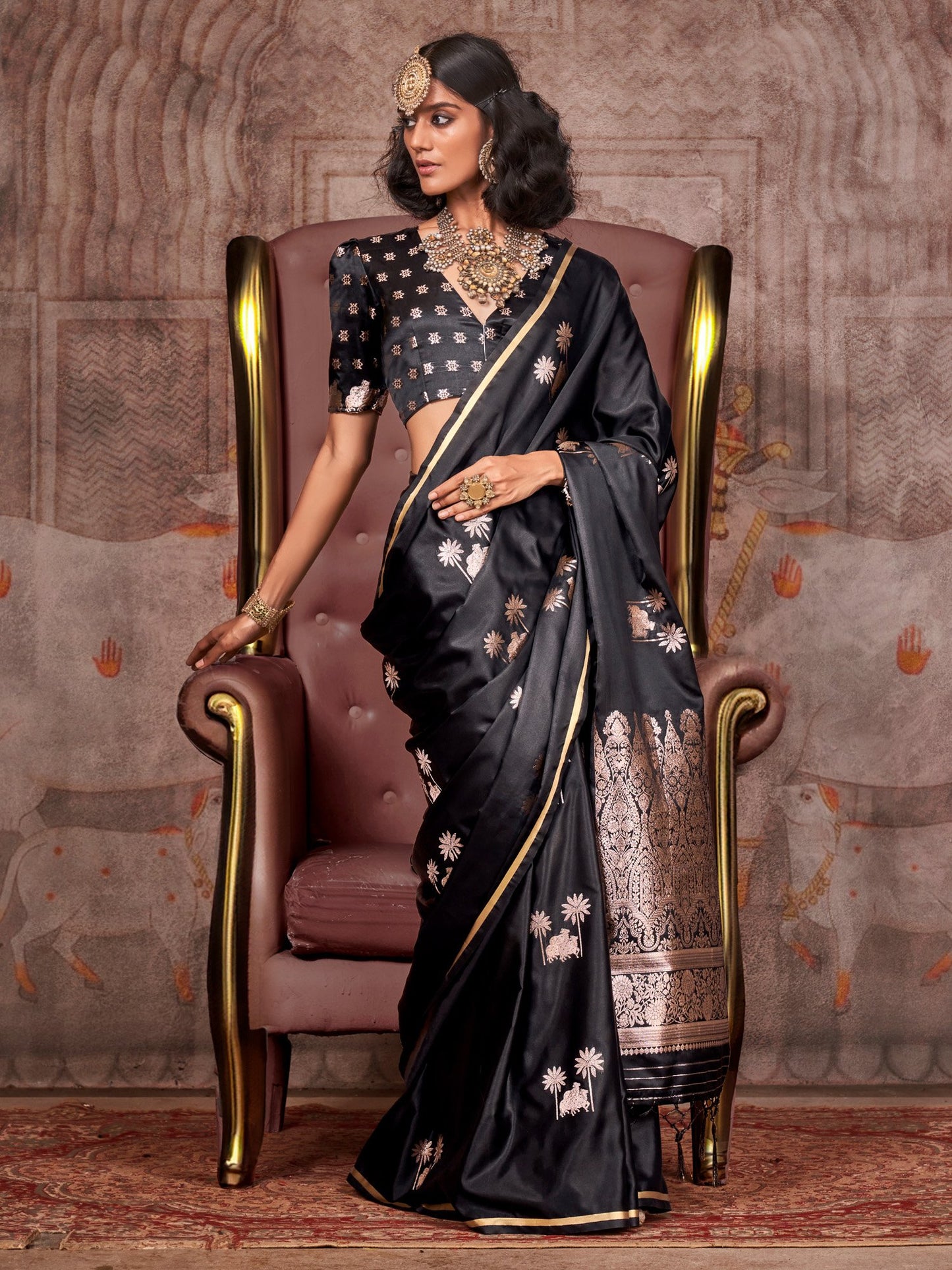 Black Gadwal Satin Silk Woven Saree
