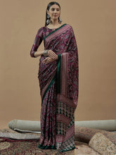 Magenta Block Print Pure Crepe Printed Saree - The Dori Store