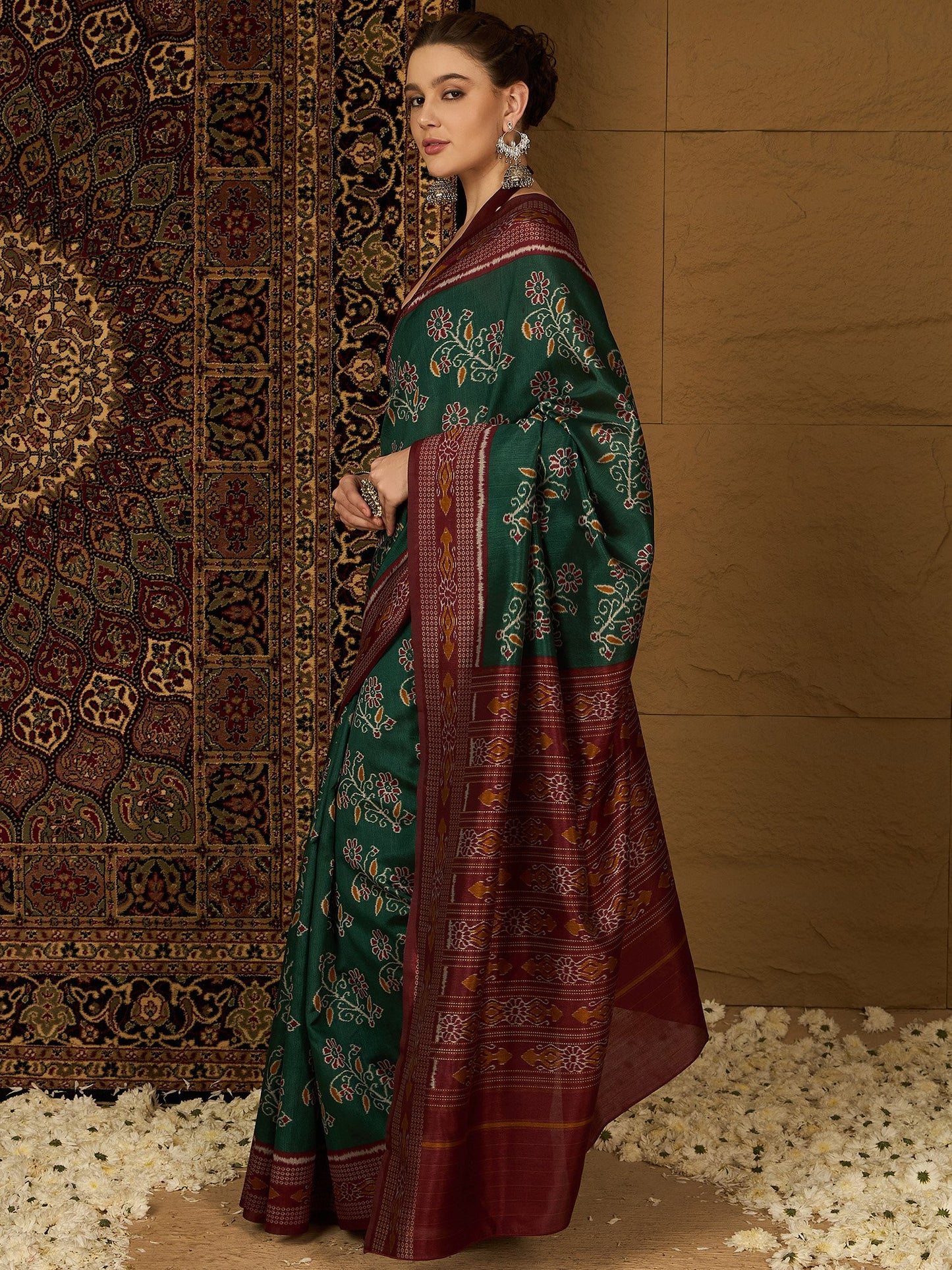 Green Ikat Bhagalpuri Silk Printed Saree