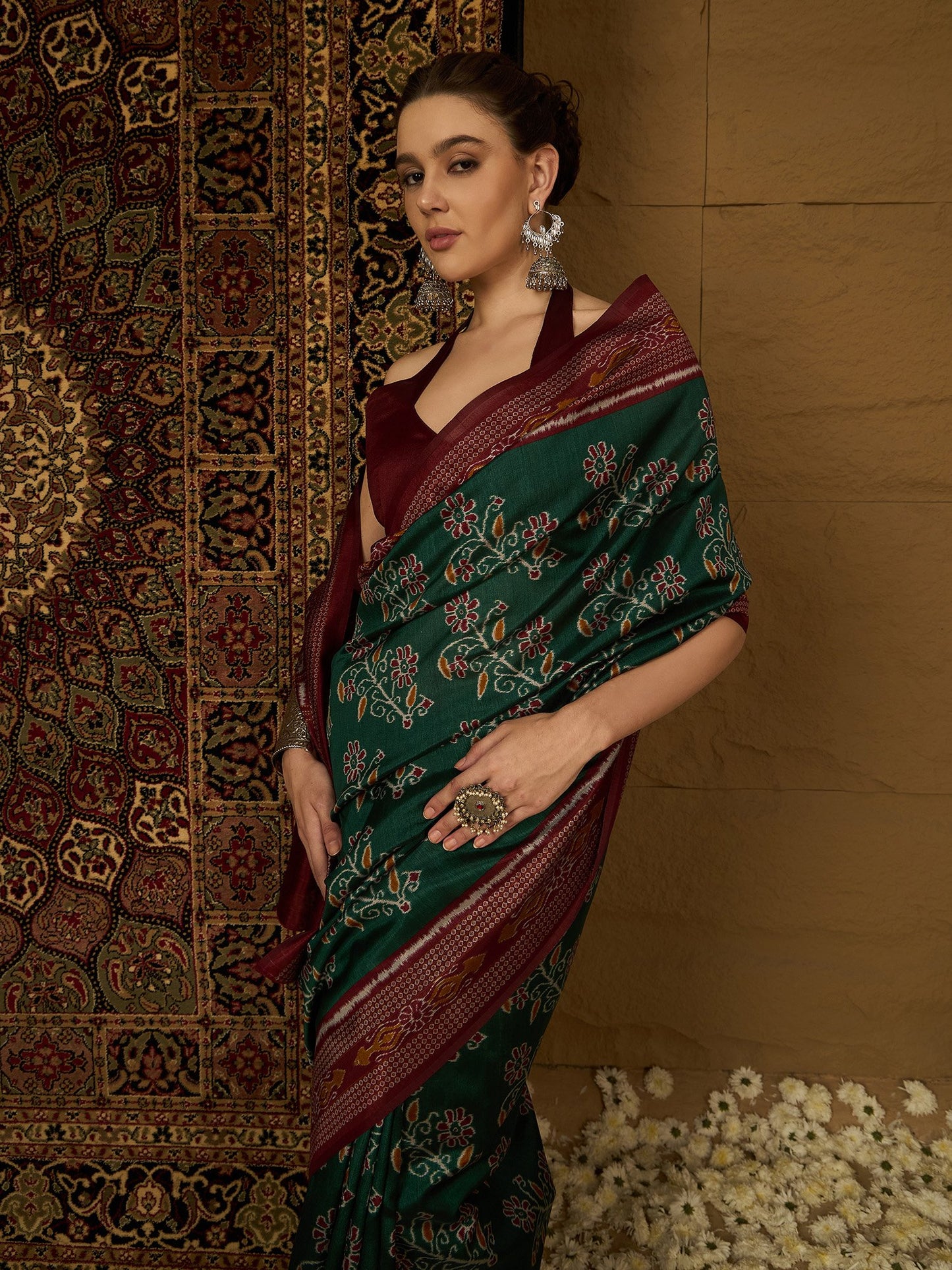 Green Ikat Bhagalpuri Silk Printed Saree