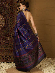 Purple Ikat Bhagalpuri Silk Printed Saree - The Dori Store
