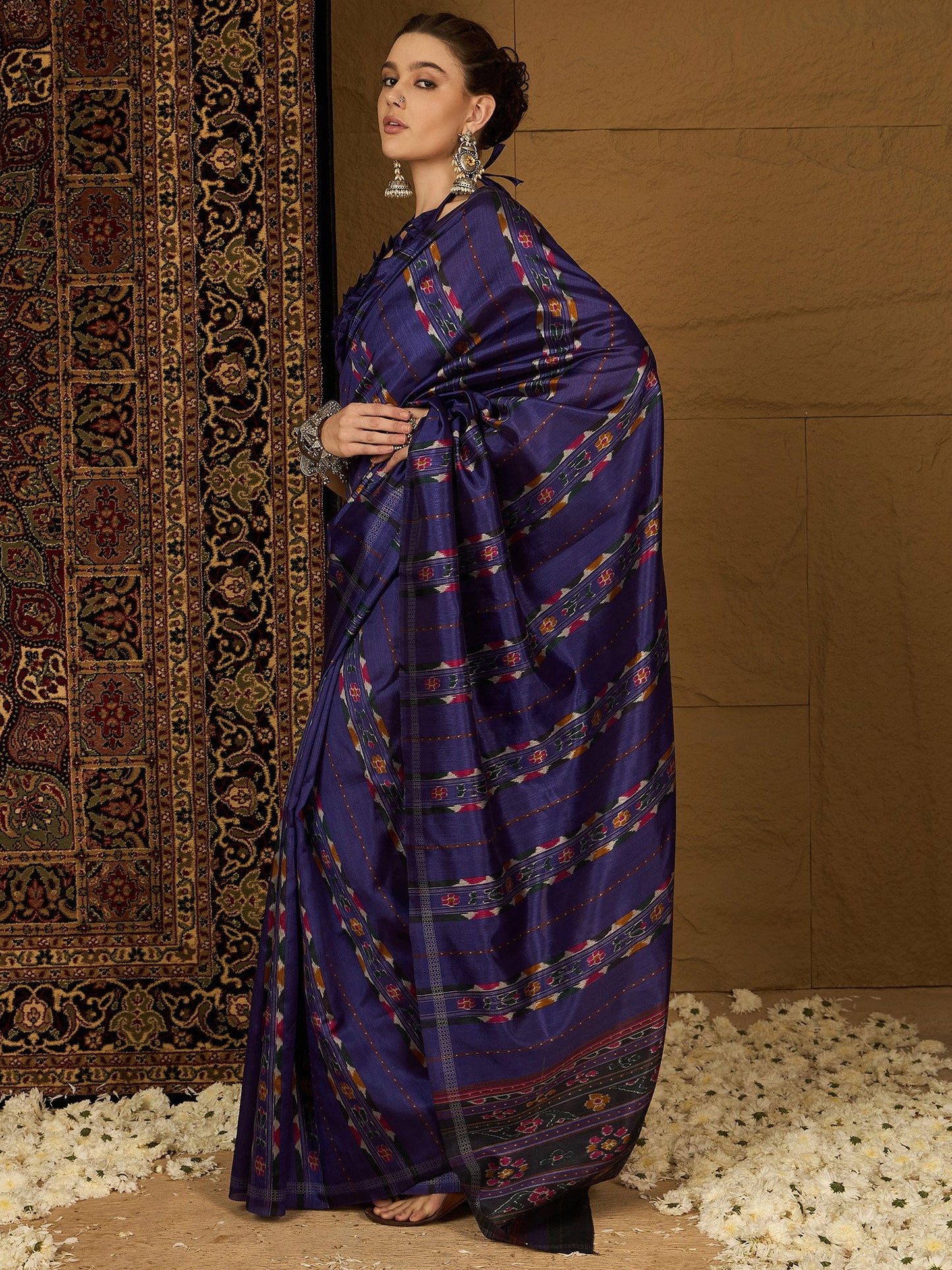 Purple Ikat Bhagalpuri Silk Printed Saree