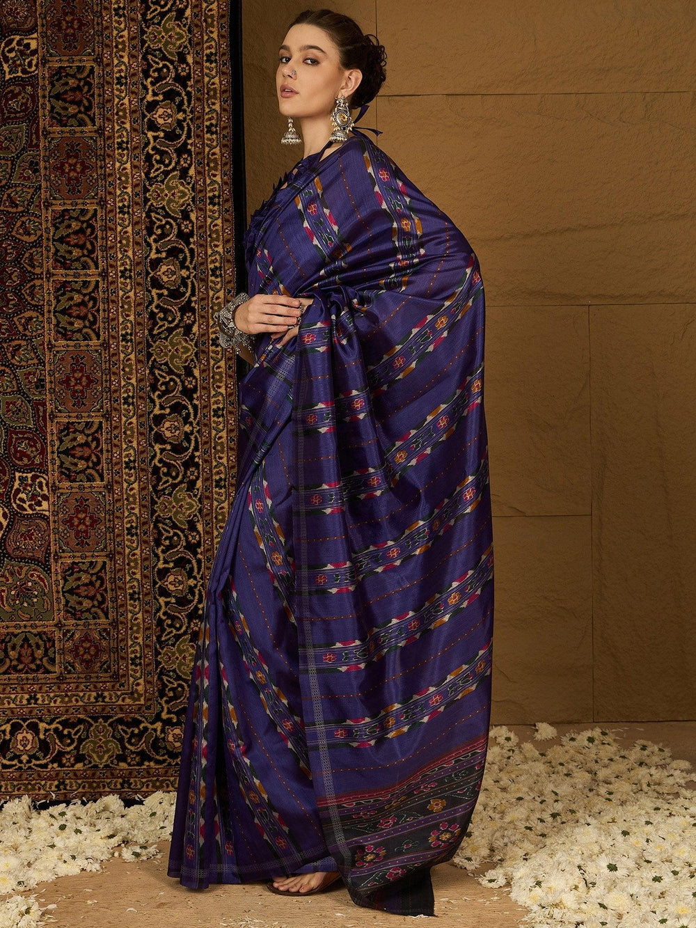 Purple Ikat Bhagalpuri Silk Printed Saree - The Dori Store