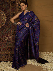 Purple Ikat Bhagalpuri Silk Printed Saree - The Dori Store
