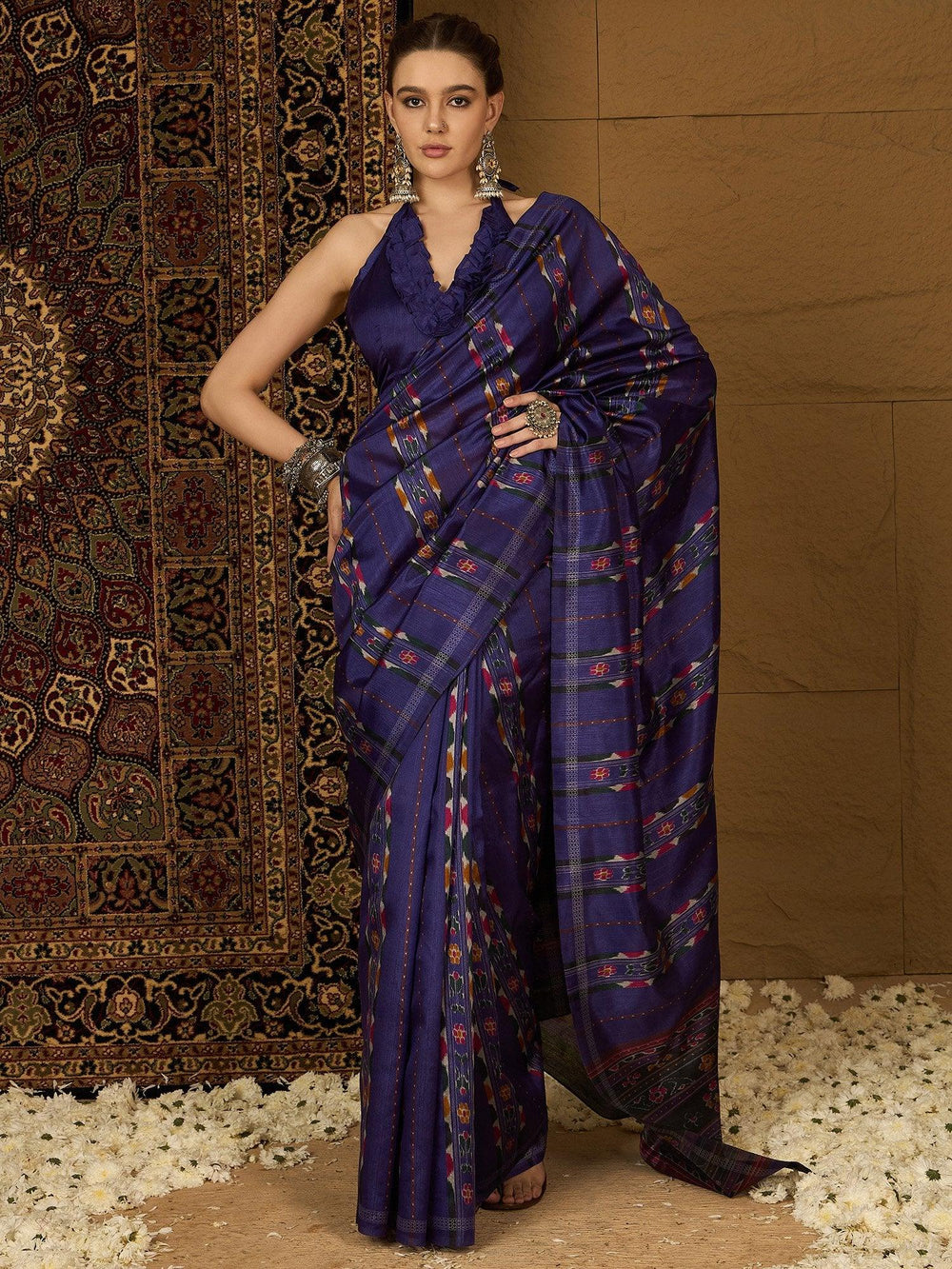 Purple Ikat Bhagalpuri Silk Printed Saree - The Dori Store