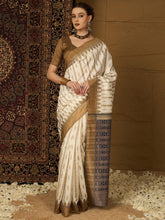 Off White Ikat Bhagalpuri Silk Printed Saree - The Dori Store