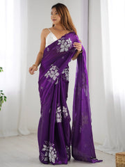 Purple Party Wear Organza Embellished Saree - The Dori Store