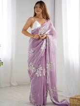 Lavendar Party Wear Organza Embellished Saree - The Dori Store