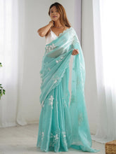 Light Party Wear Organza Embellished Saree - The Dori Store
