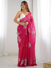 Pink Party Wear Organza Embellished Saree - The Dori Store