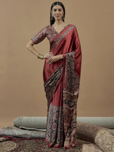 Maroon Block Print Crepe Printed Saree - The Dori Store