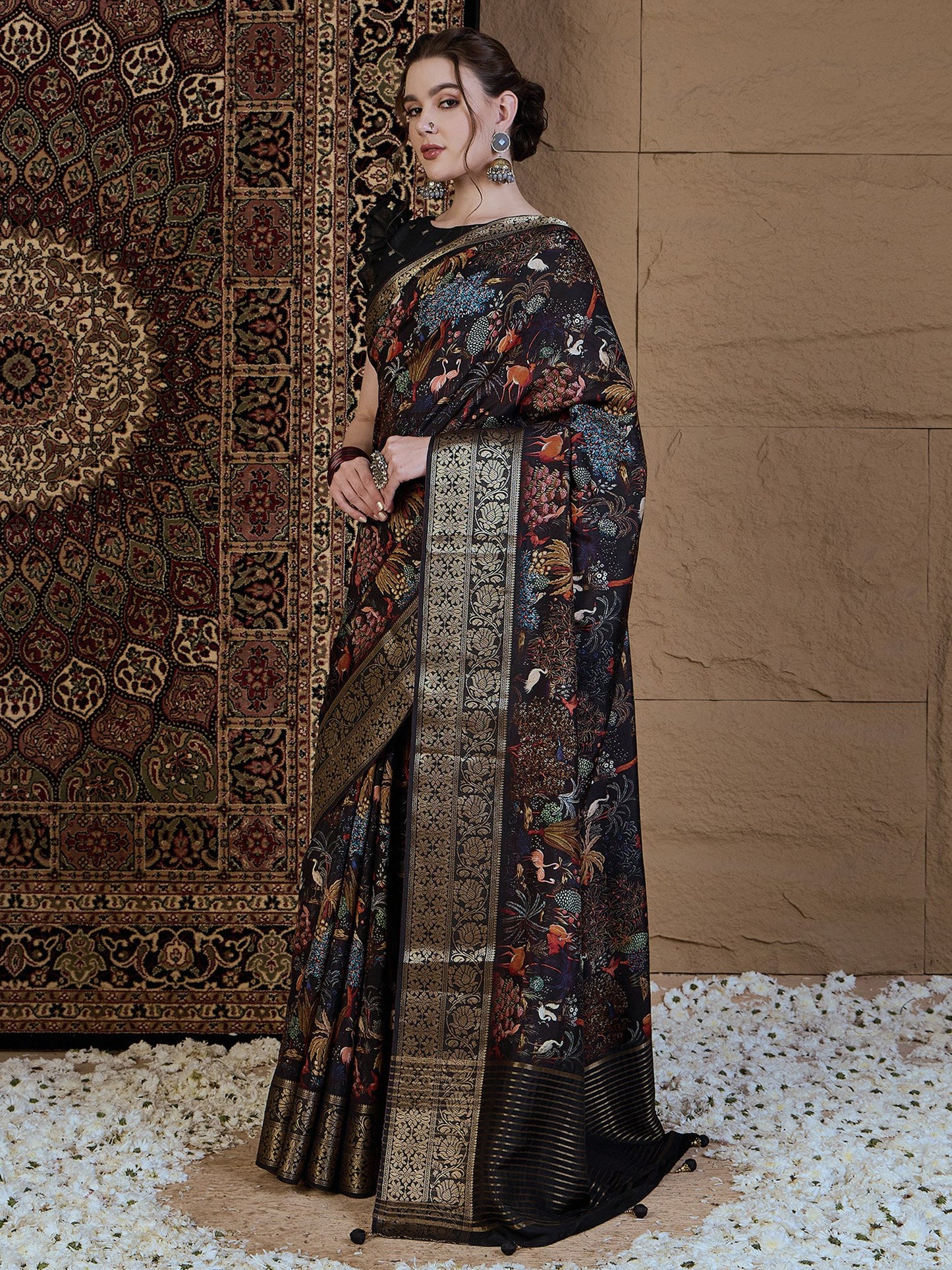 Black Sungudi Viscose Silk Printed Saree