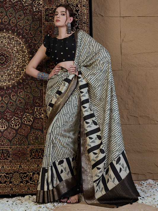White Off Sungudi Viscose Silk Printed Saree