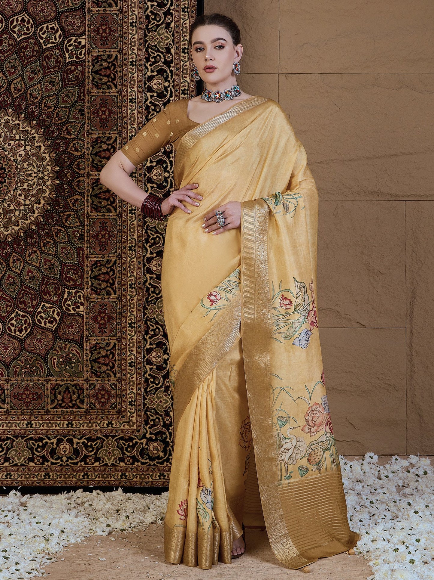Beige Sungudi Viscose Silk Printed Saree
