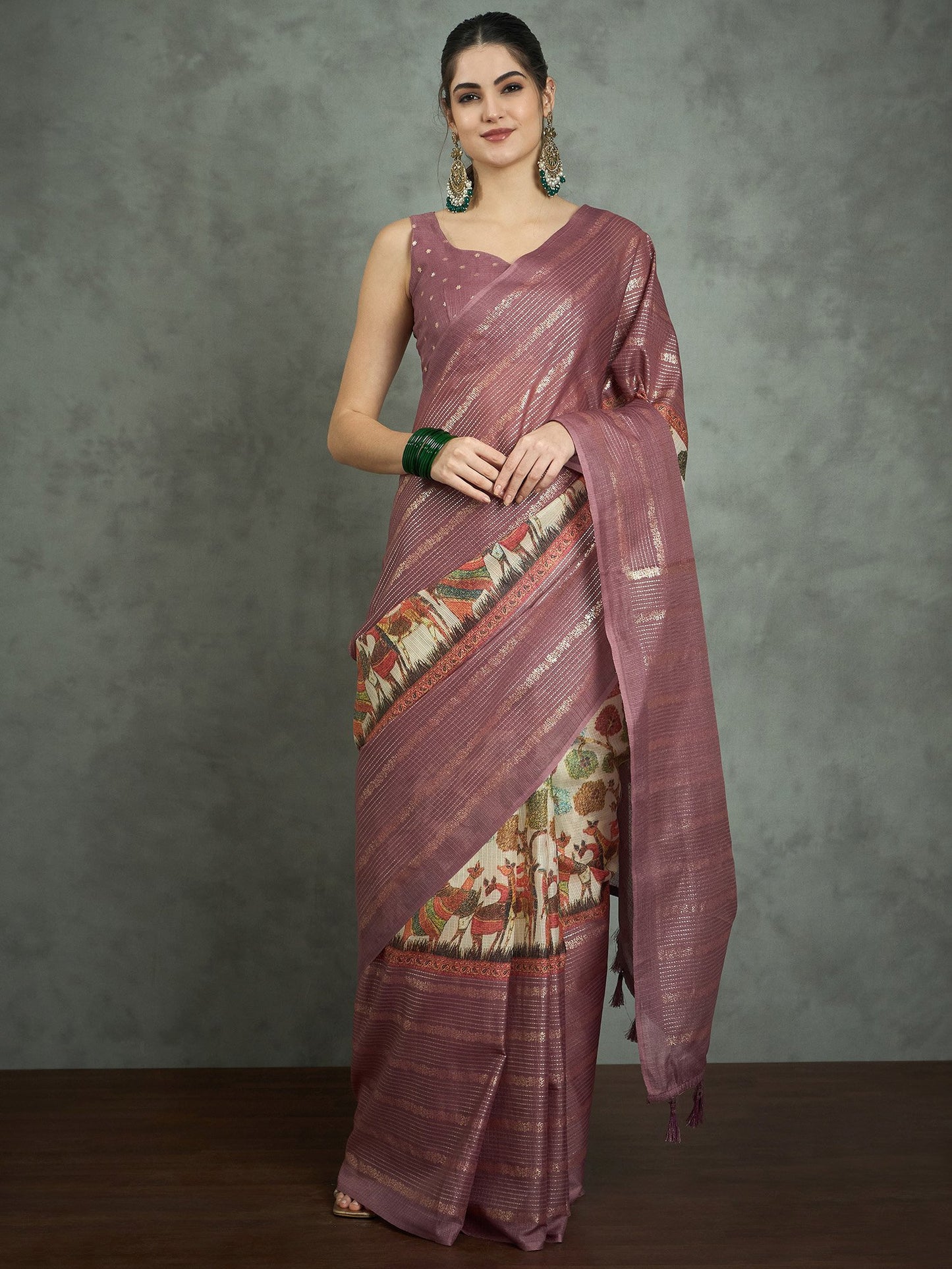 Mauve Block Print Kota Doria Cotton Printed Saree