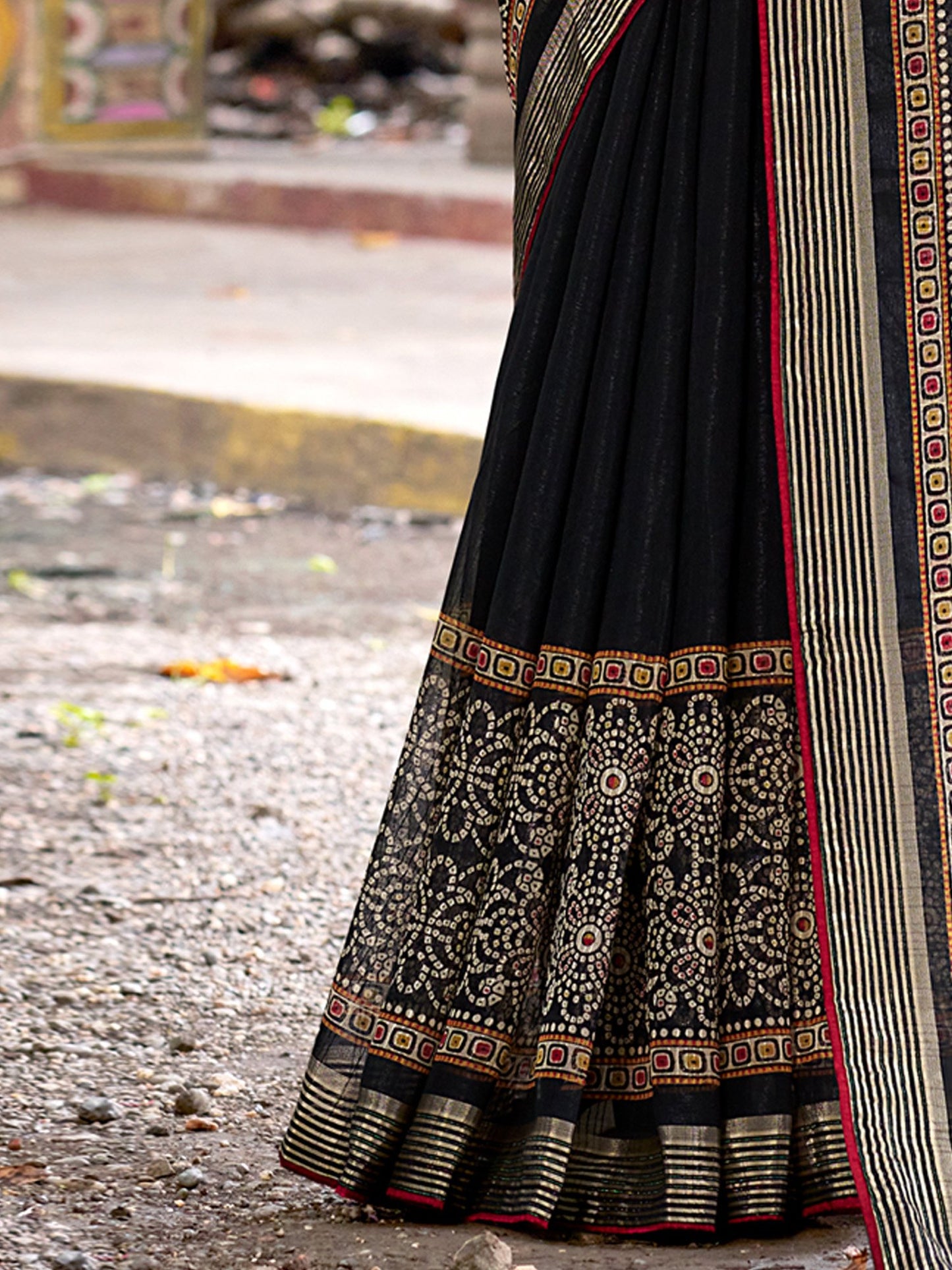 Black Bandhani Chiffon Printed Saree