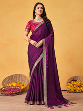 Purple Party Wear Georgette Embroidered Saree - The Dori Store