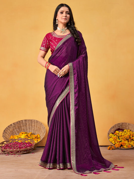 Purple Purple Party Wear Georgette Embroidered Saree