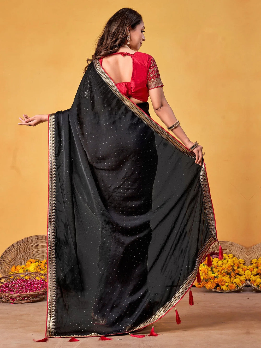 Black Party Wear Georgette Embroidered Saree - The Dori Store