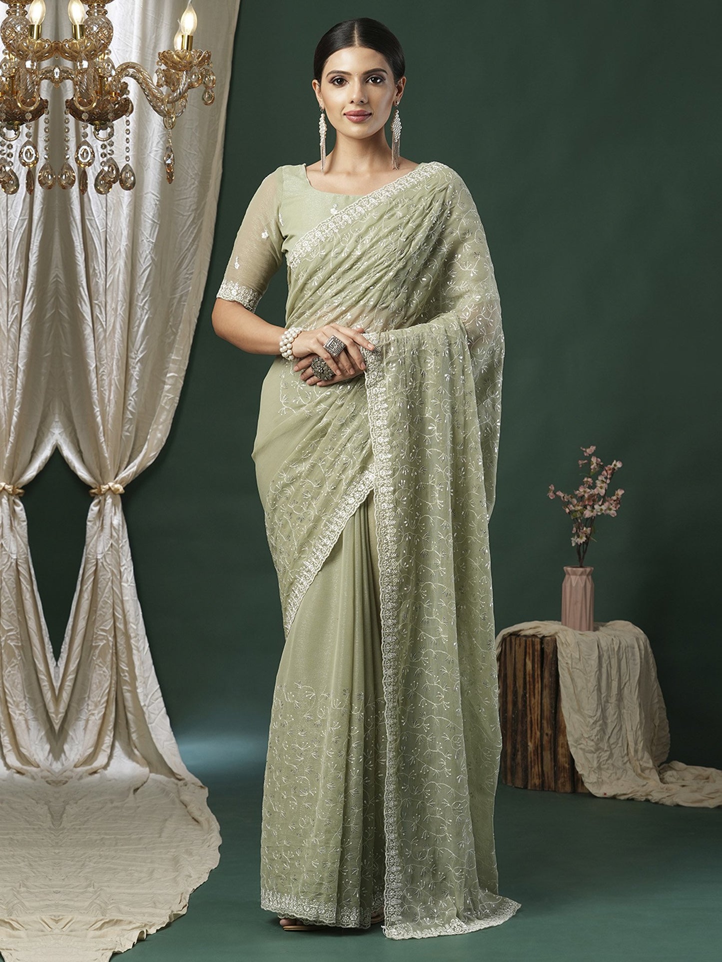 Light Party Wear Georgette Embellished Saree