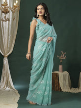Light Party Wear Organza Embellished Saree - The Dori Store
