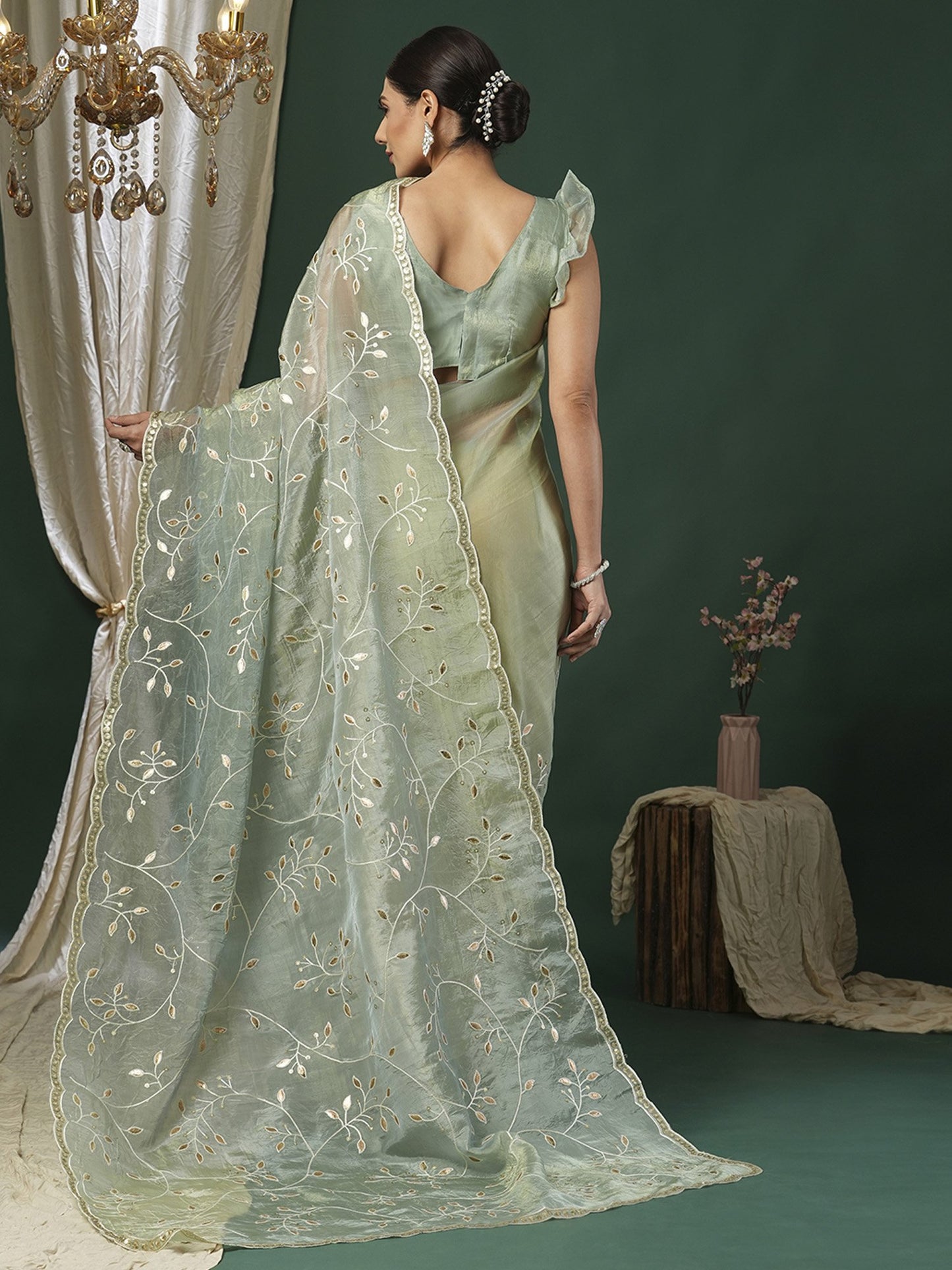 Light Party Wear Paper Silk Embroidered Saree