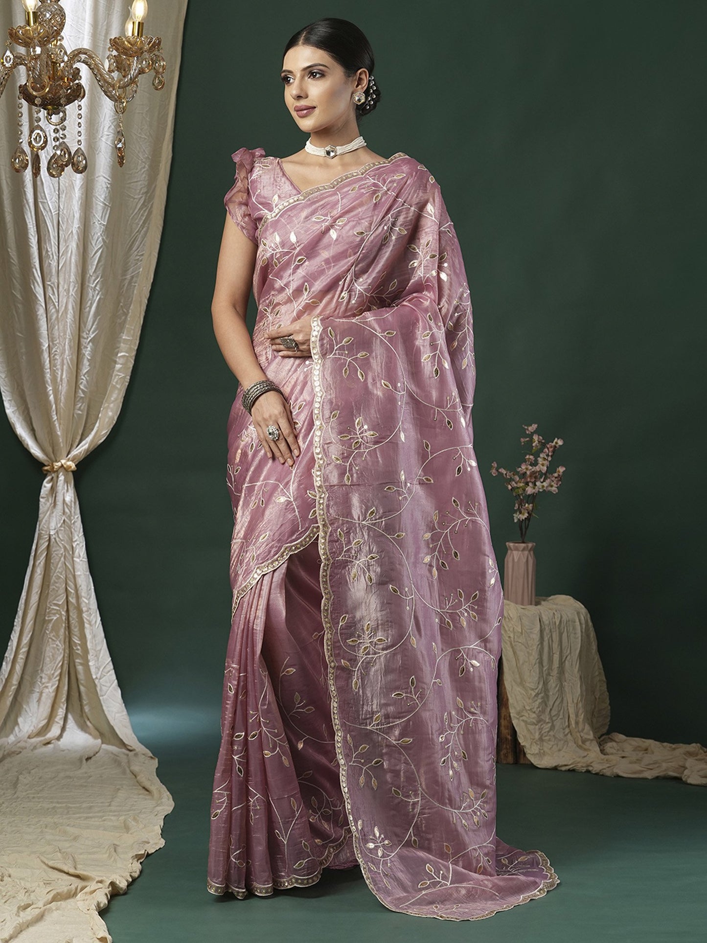 Mauve Party Wear Paper Silk Embroidered Saree