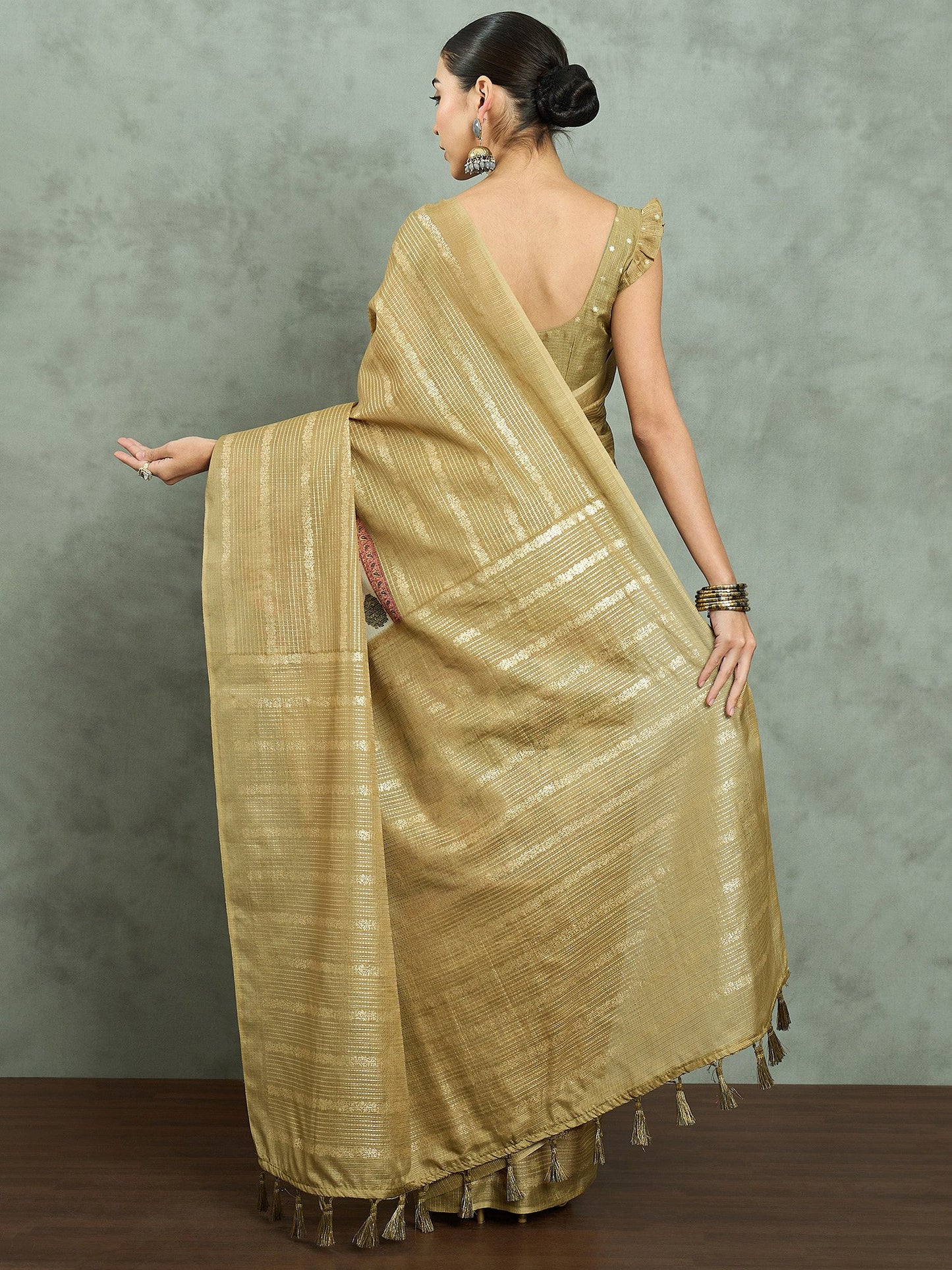Gold Block Print Kota Doria Cotton Printed Saree