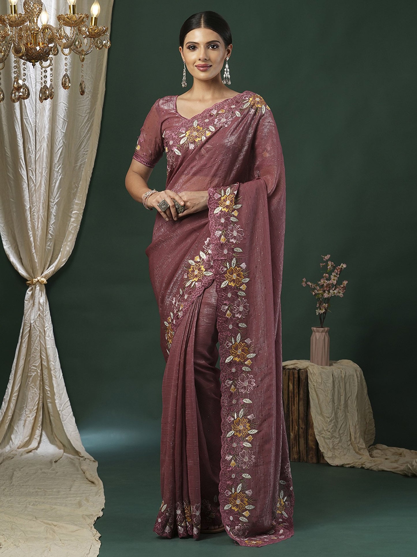 Mauve Party Wear Paper Silk Embroidered Saree