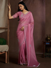 Pink Party Wear Pure Silk Embellished Saree - The Dori Store