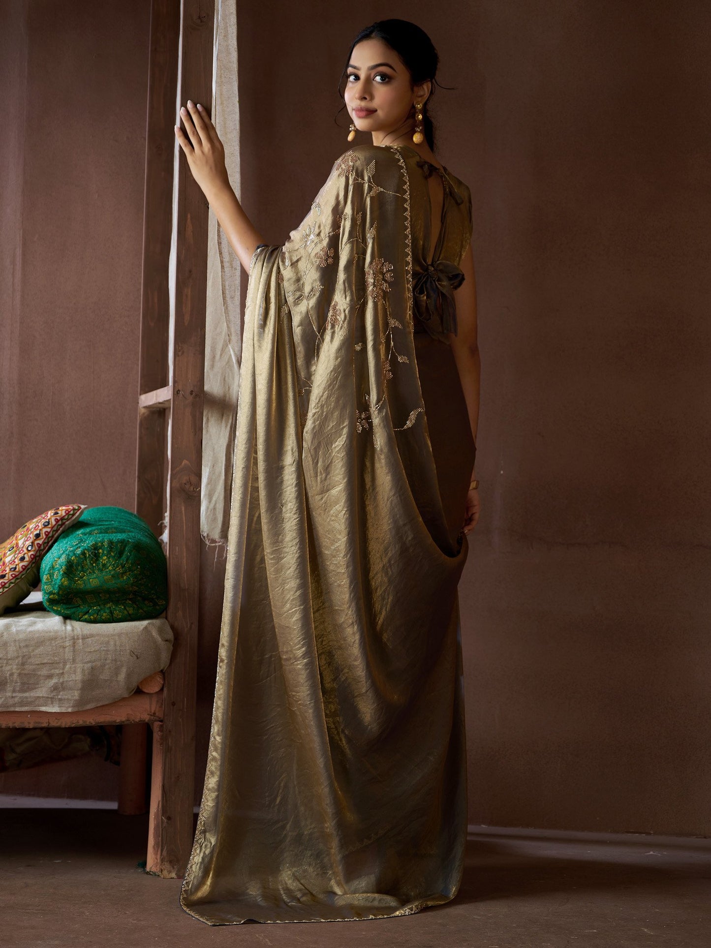 Gold Party Wear Pure Silk Embellished Saree