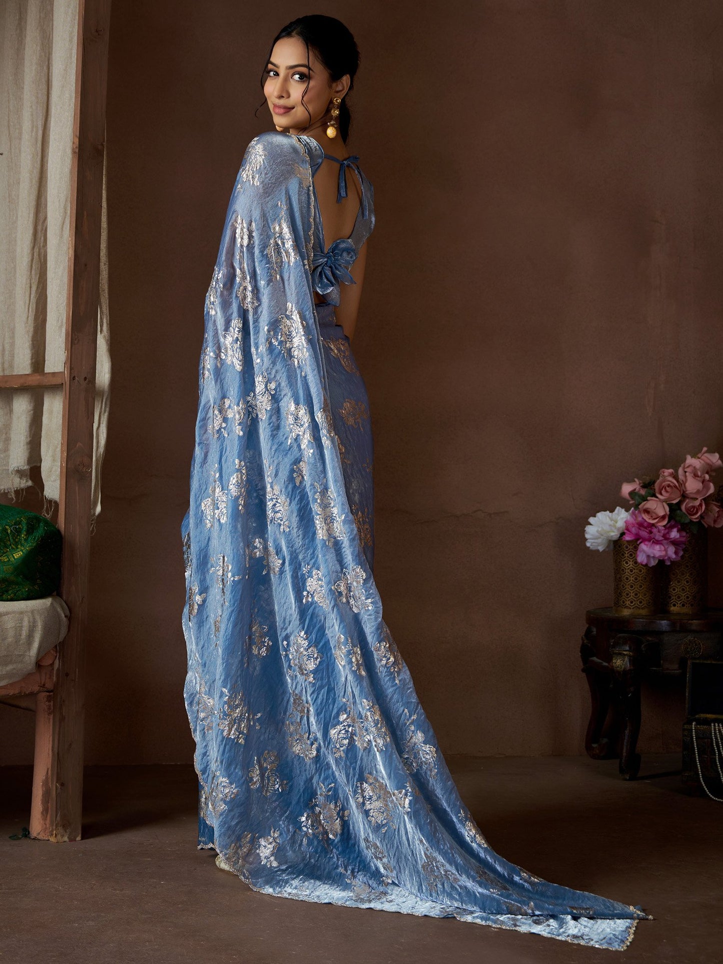 Blue Party Wear Pure Silk Printed Saree